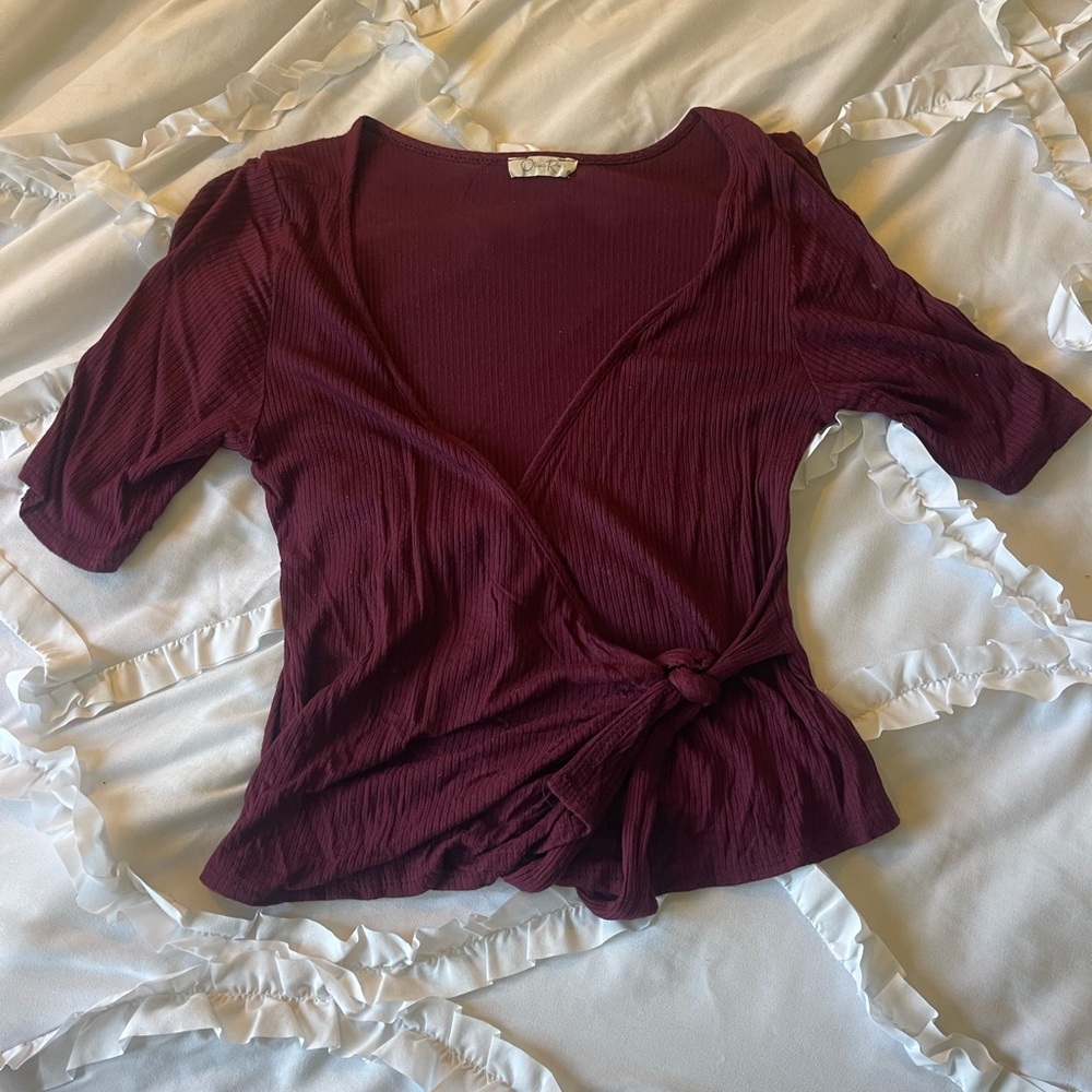 Olivia Rae Deep Burgundy Wrap Blouse